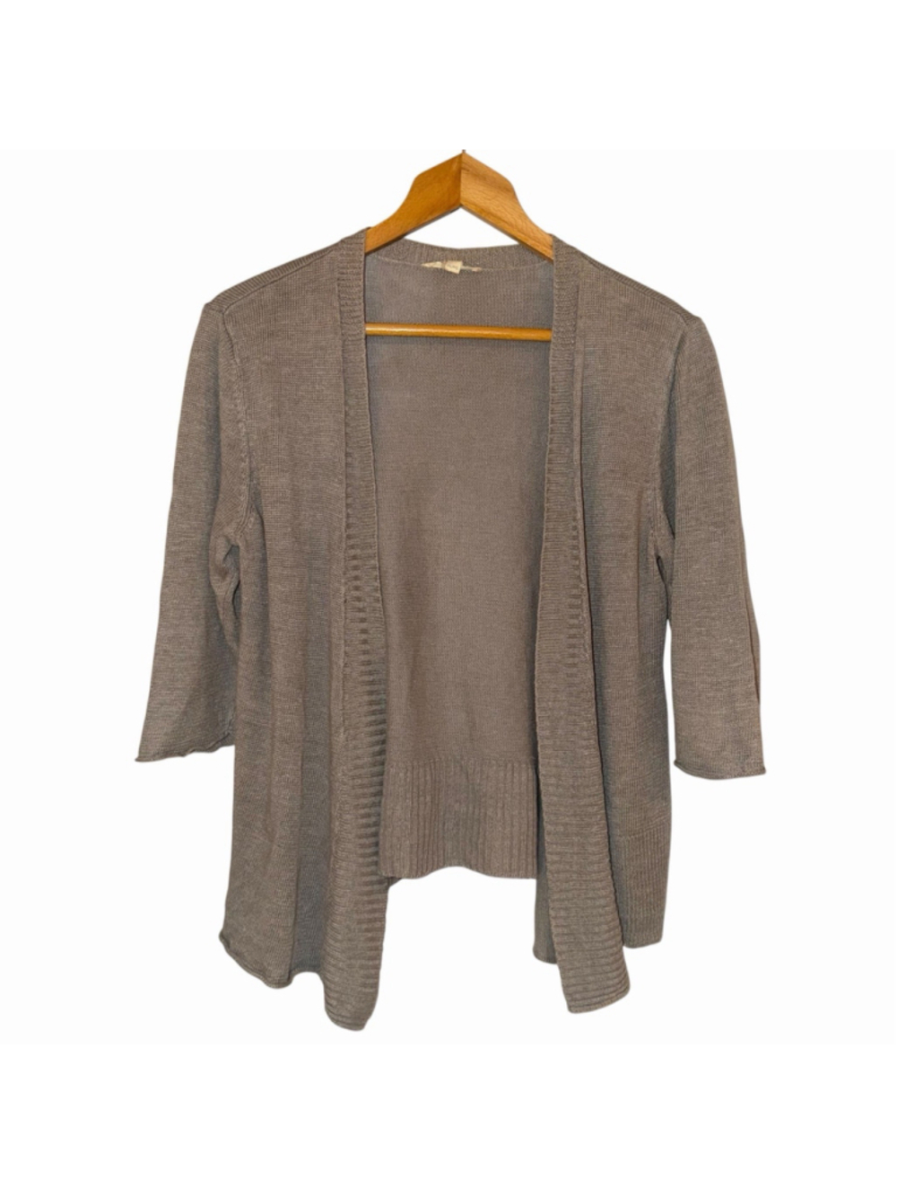 EILEEN FISHER‎ Cardigan PL Petite Linen Sweater Open Front 3/4 Sleeve Gray READ